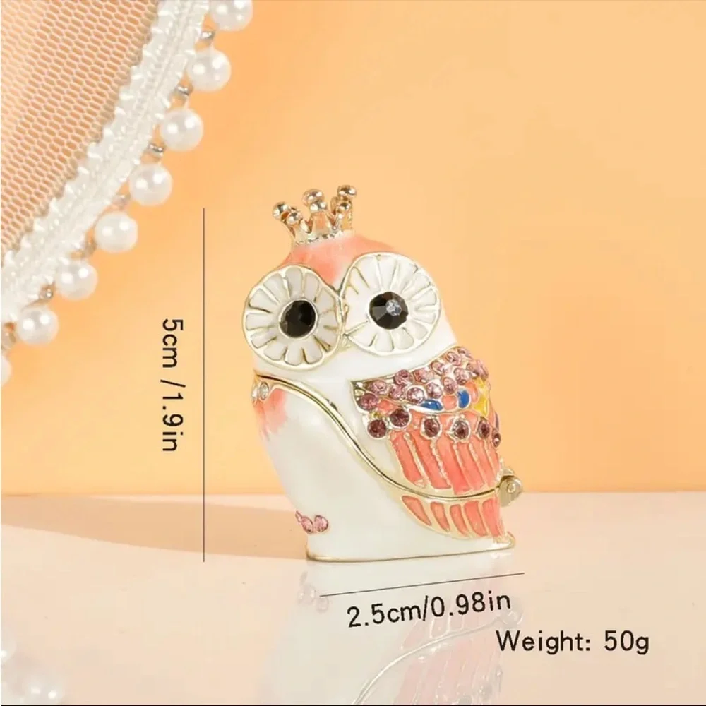Crystal Encrusted Owl Trinket Box Pink Gold Enamel Ring Box NWT